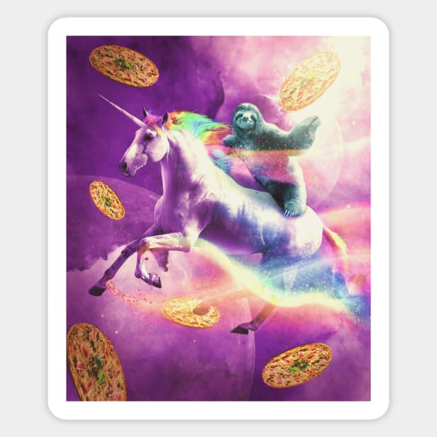 Space Sloth Riding On Flying Unicorn With Pizza Sticker by Random Galaxy